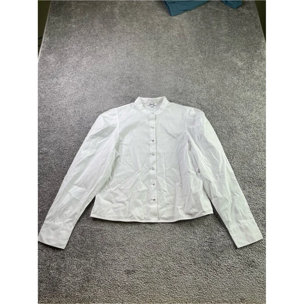 Madewell Puff-Sleeve Button-Up Shirt Women’s Small White Long Sleeve Cotton